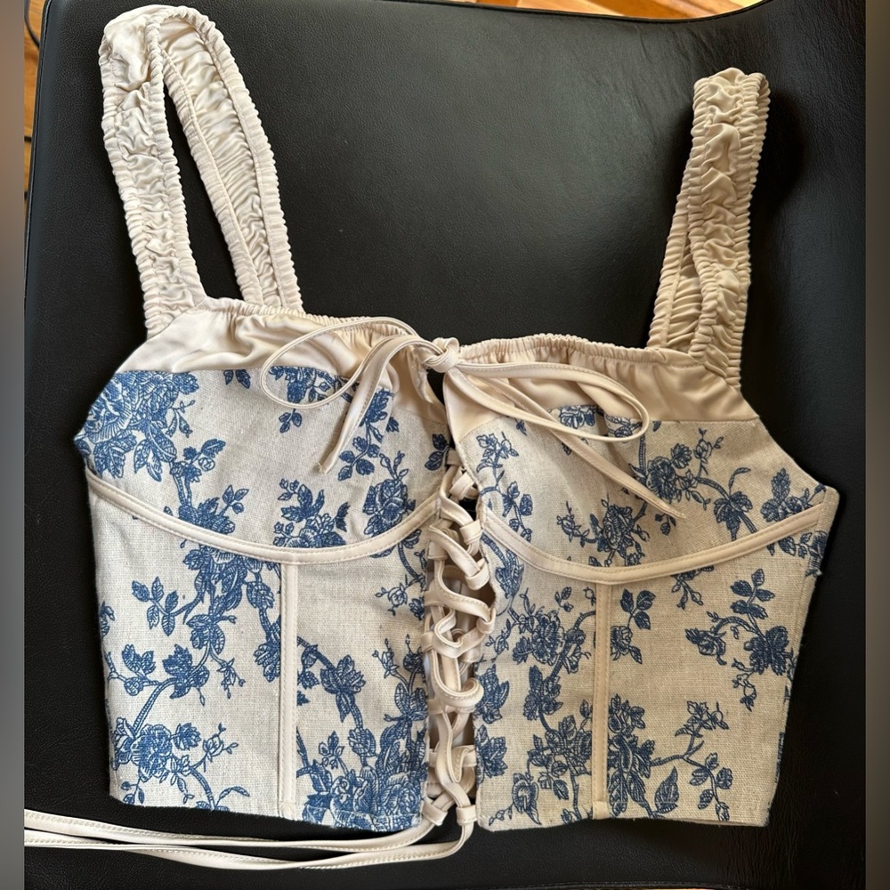 Toile de Jouy Lace-Up Corset